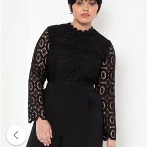 ELOQUII Black Lace Wide Leg Jumpsuit